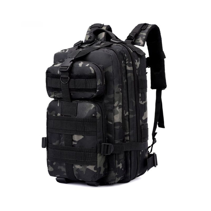 Sac à Dos Militaire 25L – MOLLE, Imperméable – Auto-agrippant | Pour Randonnée, EDC et outdoor – Camo noir – vue 1