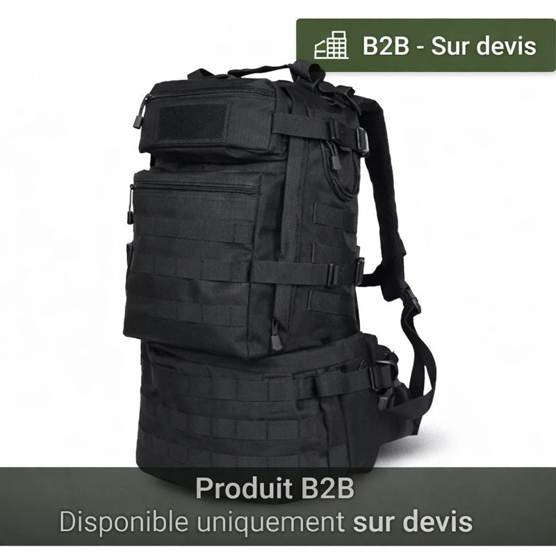 Sac à dos tactique noir modulaire type 3-day pack - Équipement professionnel B2B sur devis