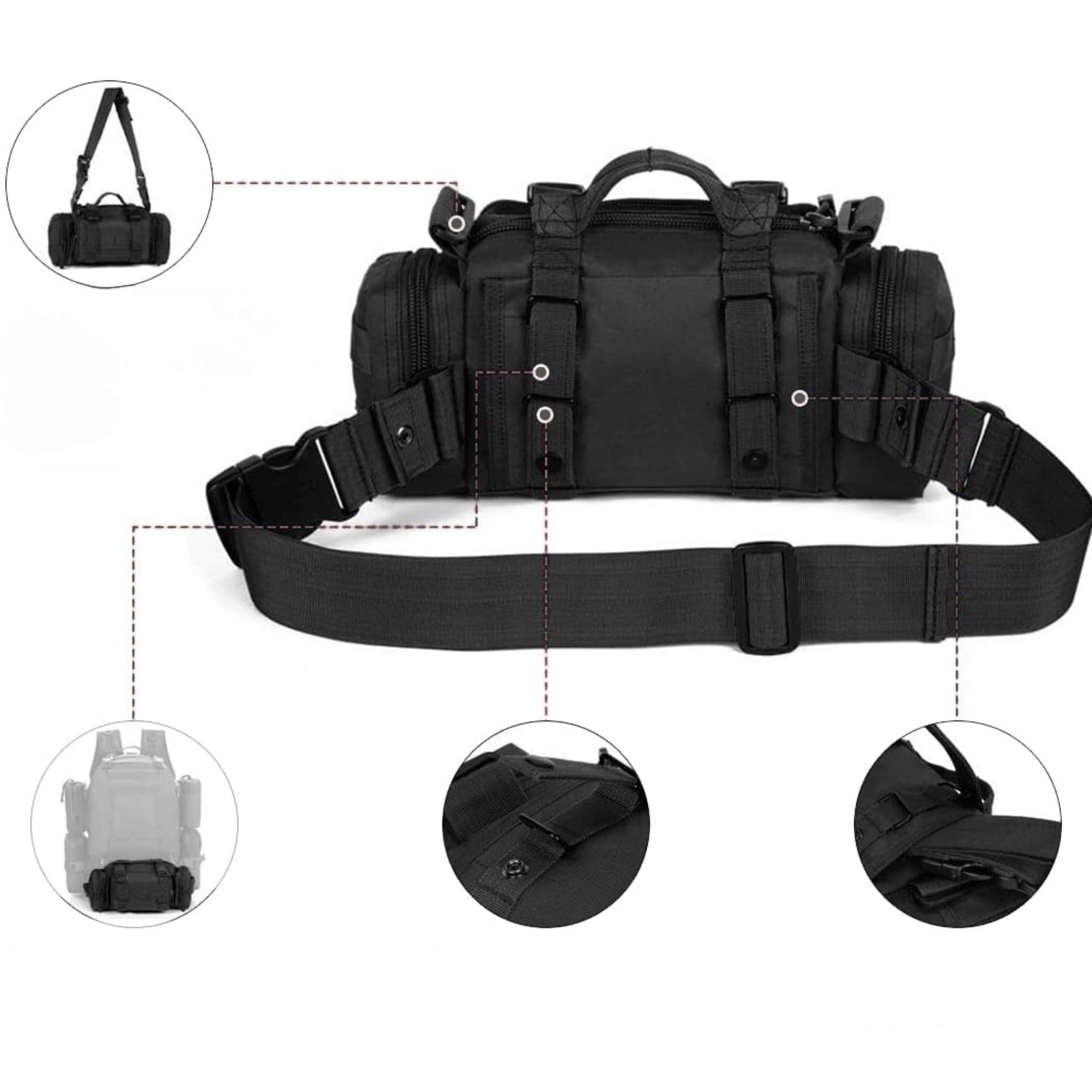 Dos du sac banane MOLLE avec sangle ceinture et points de fixation