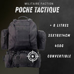 Fiche tactique pochette MOLLE : +8 L, 35×18×14 cm, 450 g, convertible