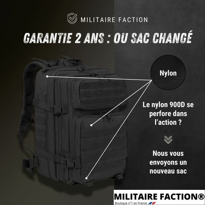 Garantie 2 ans – sac tactique MOLLE en nylon 900D, remplacement en cas de perforation