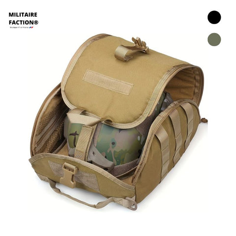 Sac tactique airsoft pour casque - vue ouverte avec casque inclus