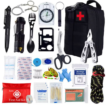 Kit de survie 24-en-1 – MOLLE, EDC – Nylon, Imperméable | Pour Camping, randonnée et préparation d’urgence – BLK ( Noir ) – vue 1
