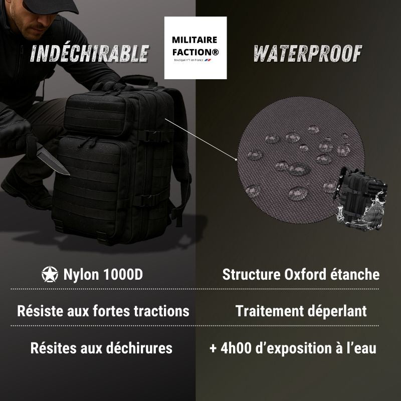 Nylon 1000D indéchirable et waterproof – sac tactique MOLLE avec traitement déperlant