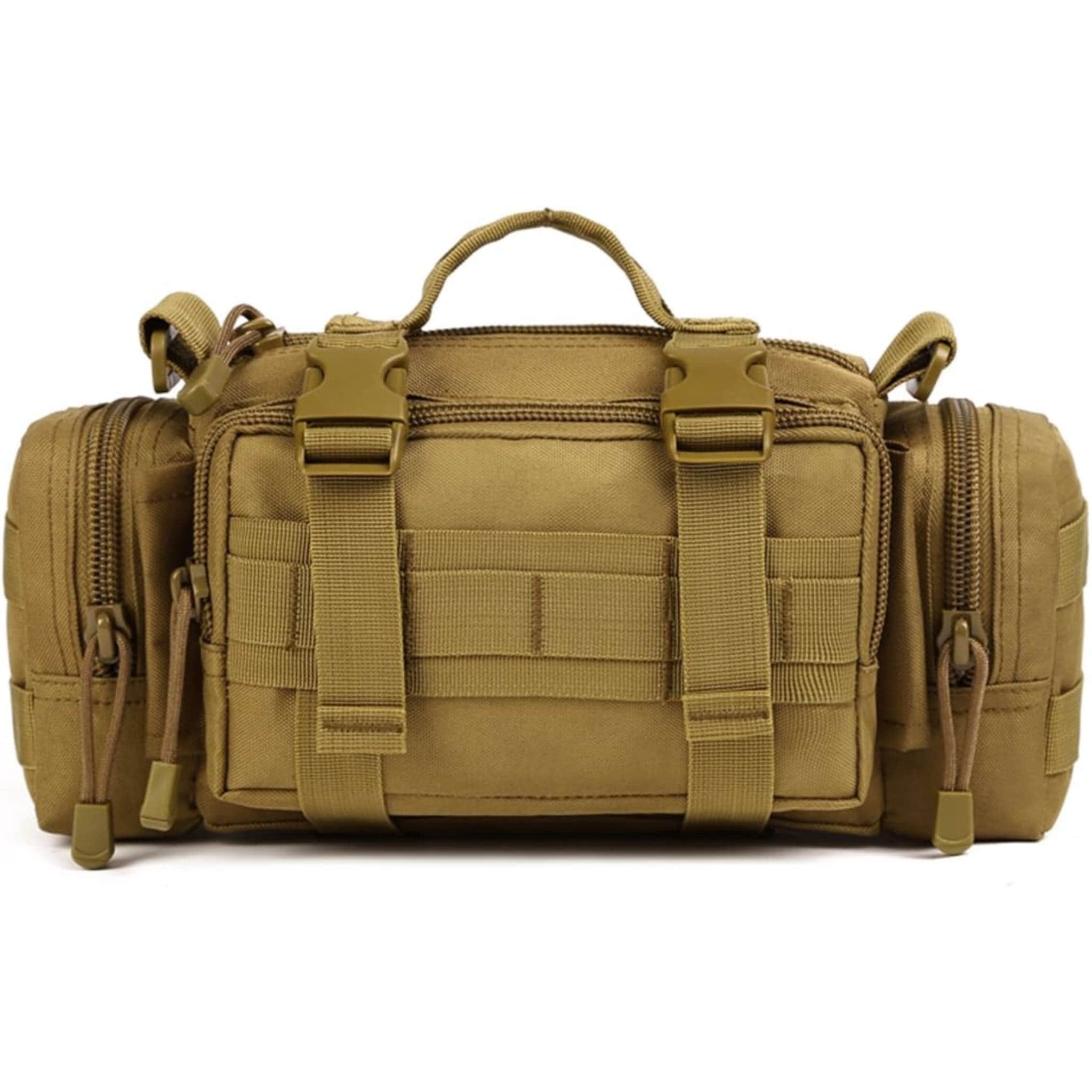 Pochette MOLLE EDC couleur coyote – vue avant avec sangles et zips
