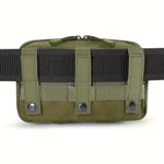 Vue arrière d'une pochette MOLLE verte attachée à une ceinture large