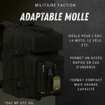 Pochette EDC noire montée sur sac à dos militaire Militaire Faction, parfaite pour la moto ou la randonnée