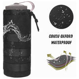 Étui MOLLE waterproof noir pour gourde, tissu Oxford imperméable