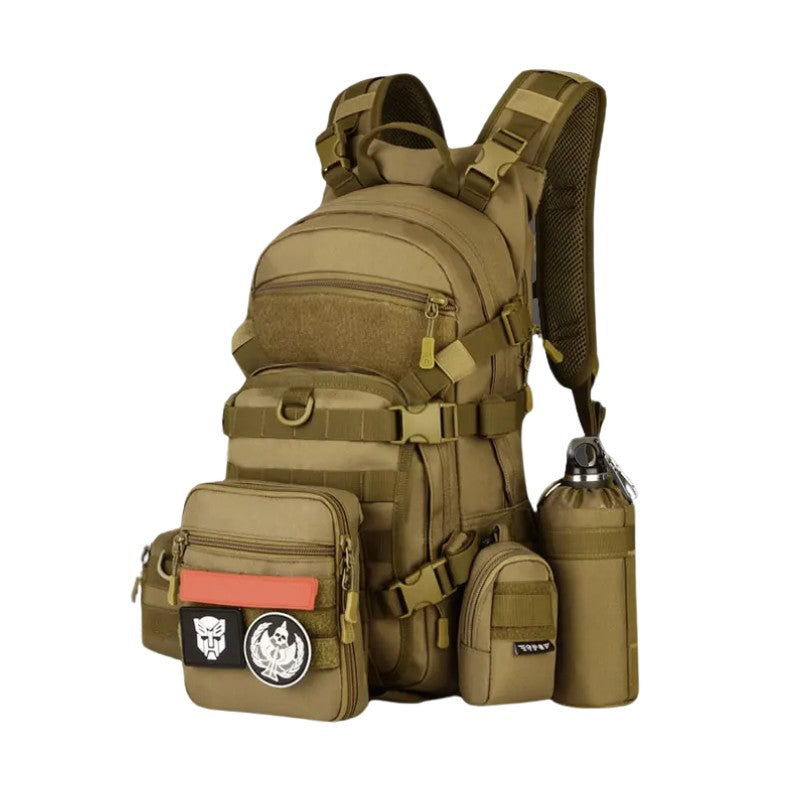 Sac à dos tactique 25L avec système MOLLE, PALS intégré.
