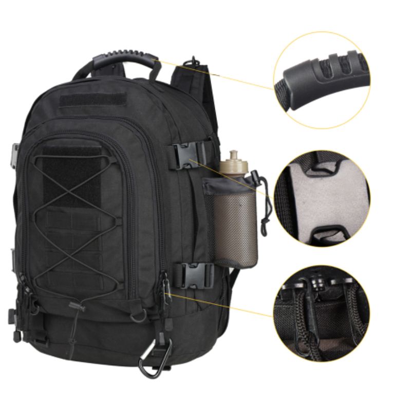 Sac a dos tactique 60l_deuxieme détails - Boucles à pression haute qualité - Zips renforcés .