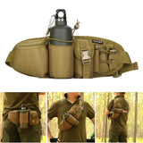 Sac banane tactique - Homme en tenue de survie qui porte la banane à la ceinture ou autour du torse.