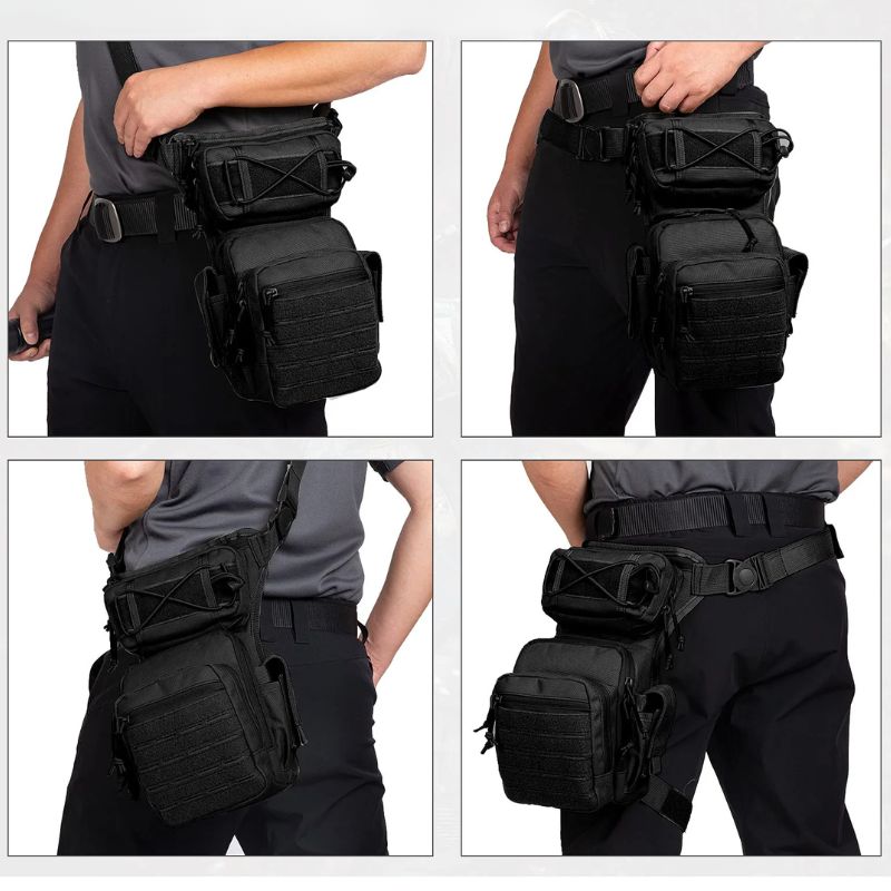 Sac de cuisse tactique option de fixation- Peut être porté en banane ou bandoulière. 