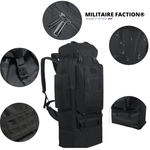 Sac de 100 litres déperlant, avec fond extensible, double fermetures et système molle intégré.