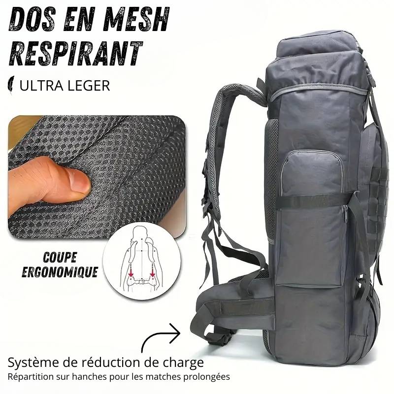 Sac de randonnée militaire - dos en mesh - bretelles larges en mesh - ultra respirant 