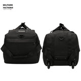 Sac de voyage militaire à roulettes transport détails - boucle tactique sur les côtés et poche zippée.