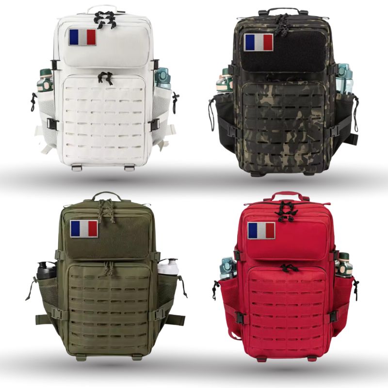Sac à dos de sport de style militaire, modèle rouge, blanc, vert, noir camo.