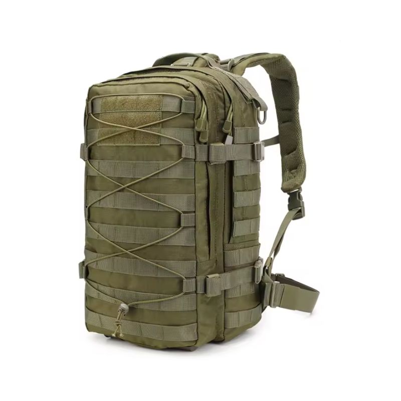 Sac militaire vert olive avec sangles MOLLE et cordon élastique croisé à l’avant