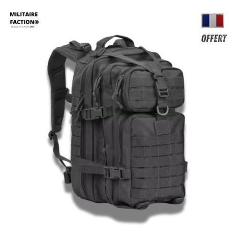 Sac à dos tactique MOLLE 38L noir (43×24×20 cm), multi-poches, patch France offert