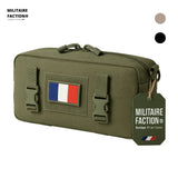 Sac MOLLE vert armée avec patch tricolore et étiquette Militaire Faction attachée