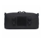 Sac militaire noir robuste avec boucles de serrage frontales et panneau velcro central