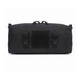 Sac militaire noir robuste avec boucles de serrage frontales et panneau velcro central