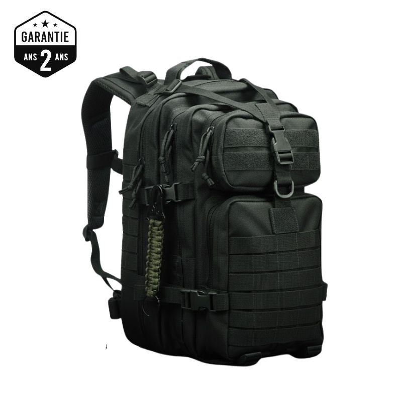 Sac à dos militaire tactique 38L noir avec système MOLLE et sangles de compression - Porte clefs para corde 550 offert.
